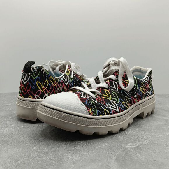 SKECHERS x J Goldcrown Roadies Hashtag Love Sneaker sz 8.5 Black Multi Hearts - Picture 1 of 10